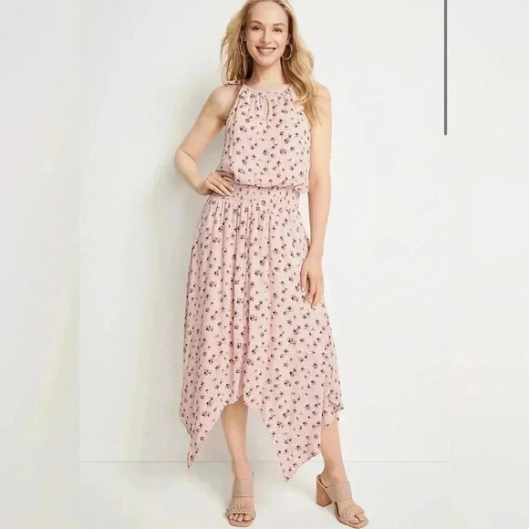 Maurices Women's Pink Floral Halter Neck Midi Dress Size L - Picture 3 of 5